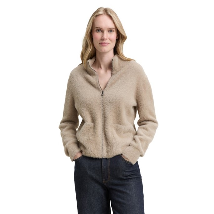 Tom Tailor vest harig rits Taupe